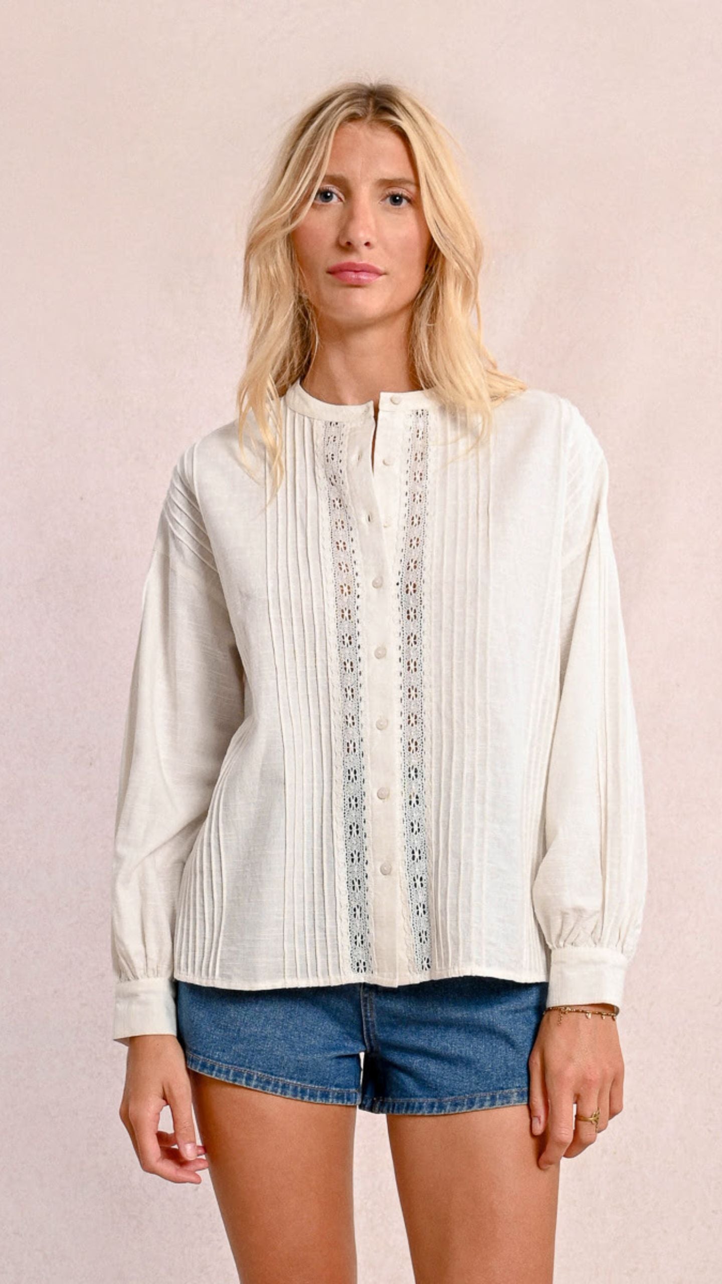 Pintuck Lace Insert Shirt
