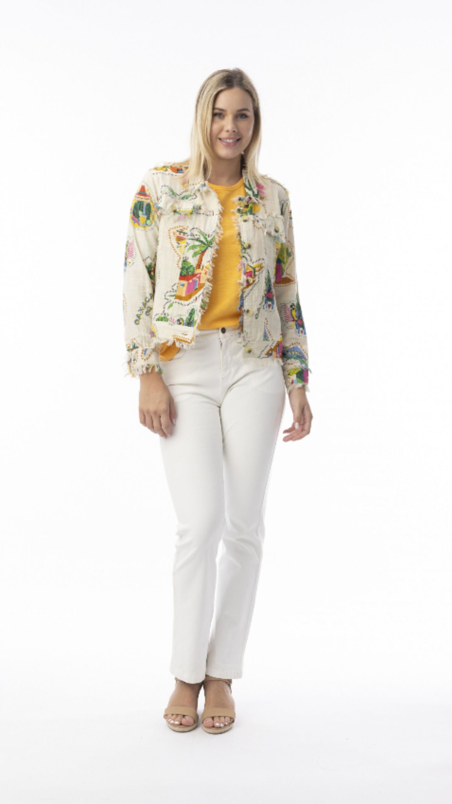 Cotton Jacket with Frayed Trim