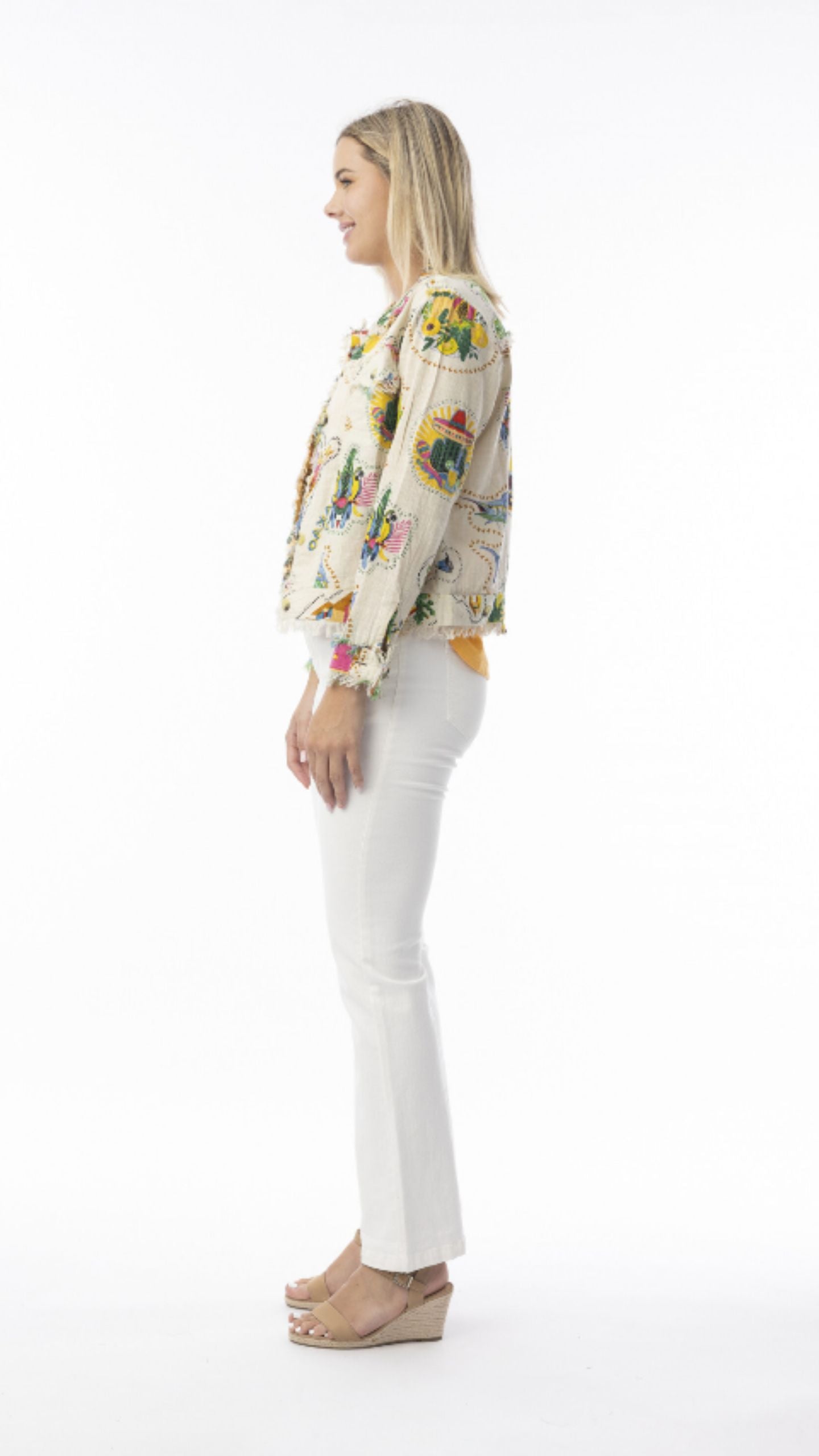 Cotton Jacket with Frayed Trim