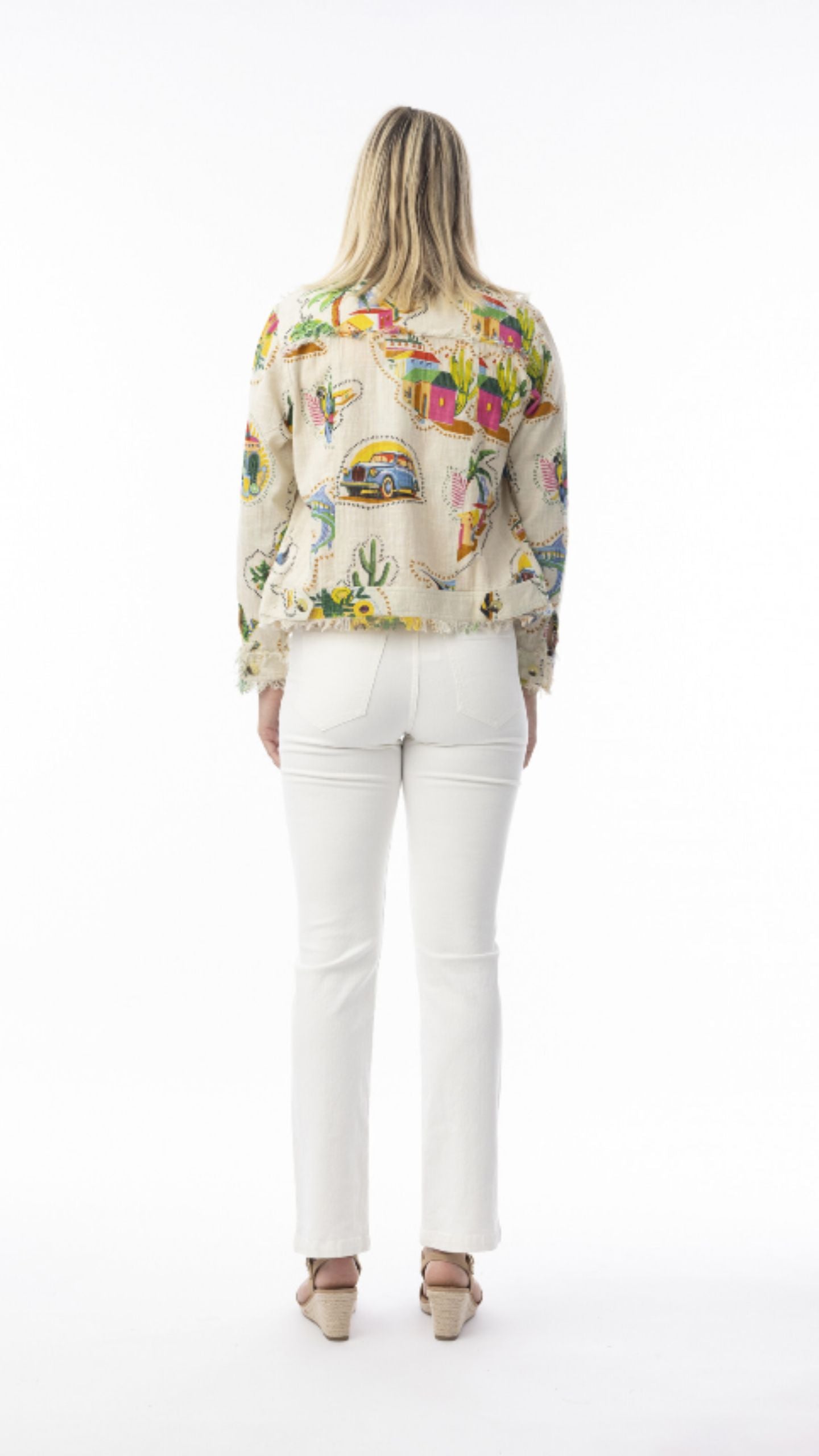 Cotton Jacket with Frayed Trim