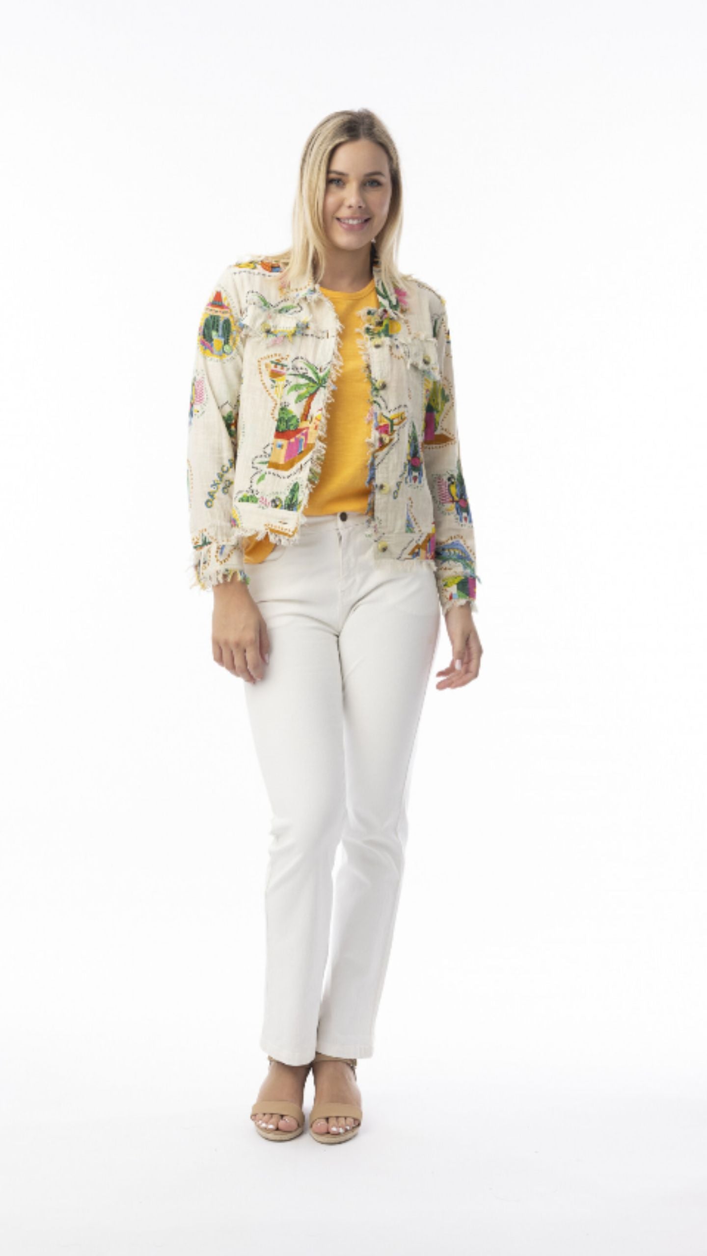 Cotton Jacket with Frayed Trim