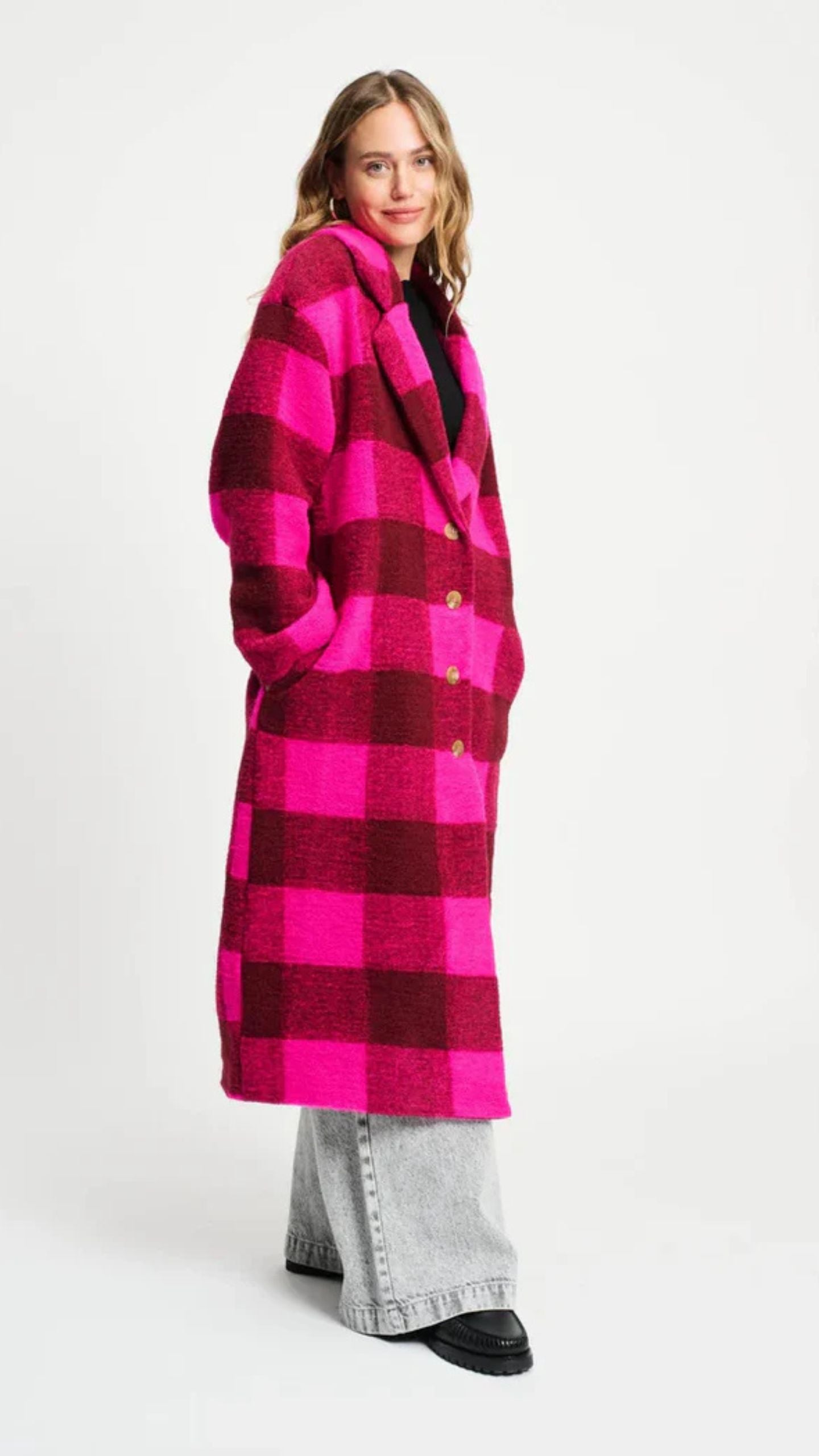 Check Plum Pink Coat