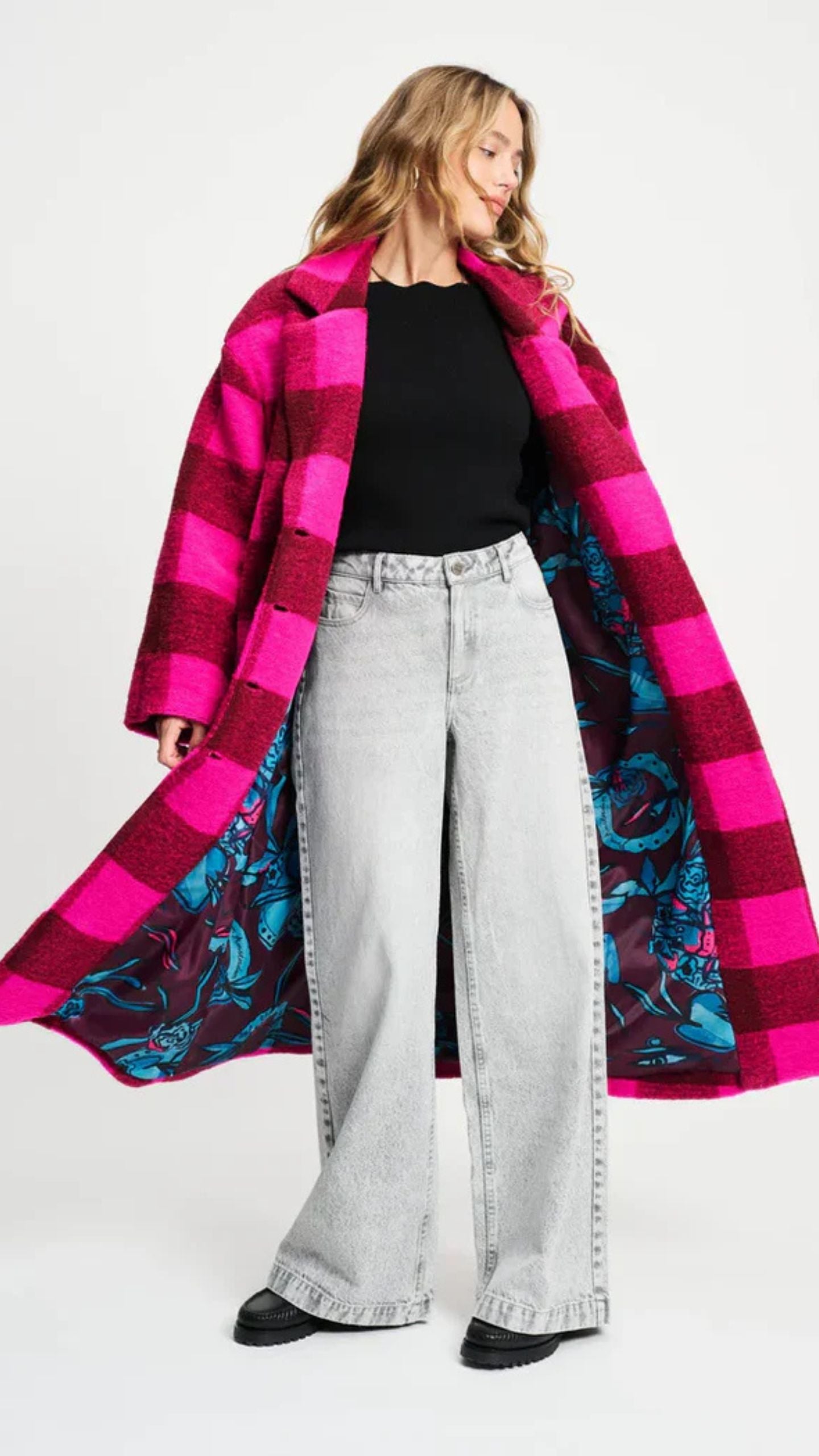 Check Plum Pink Coat