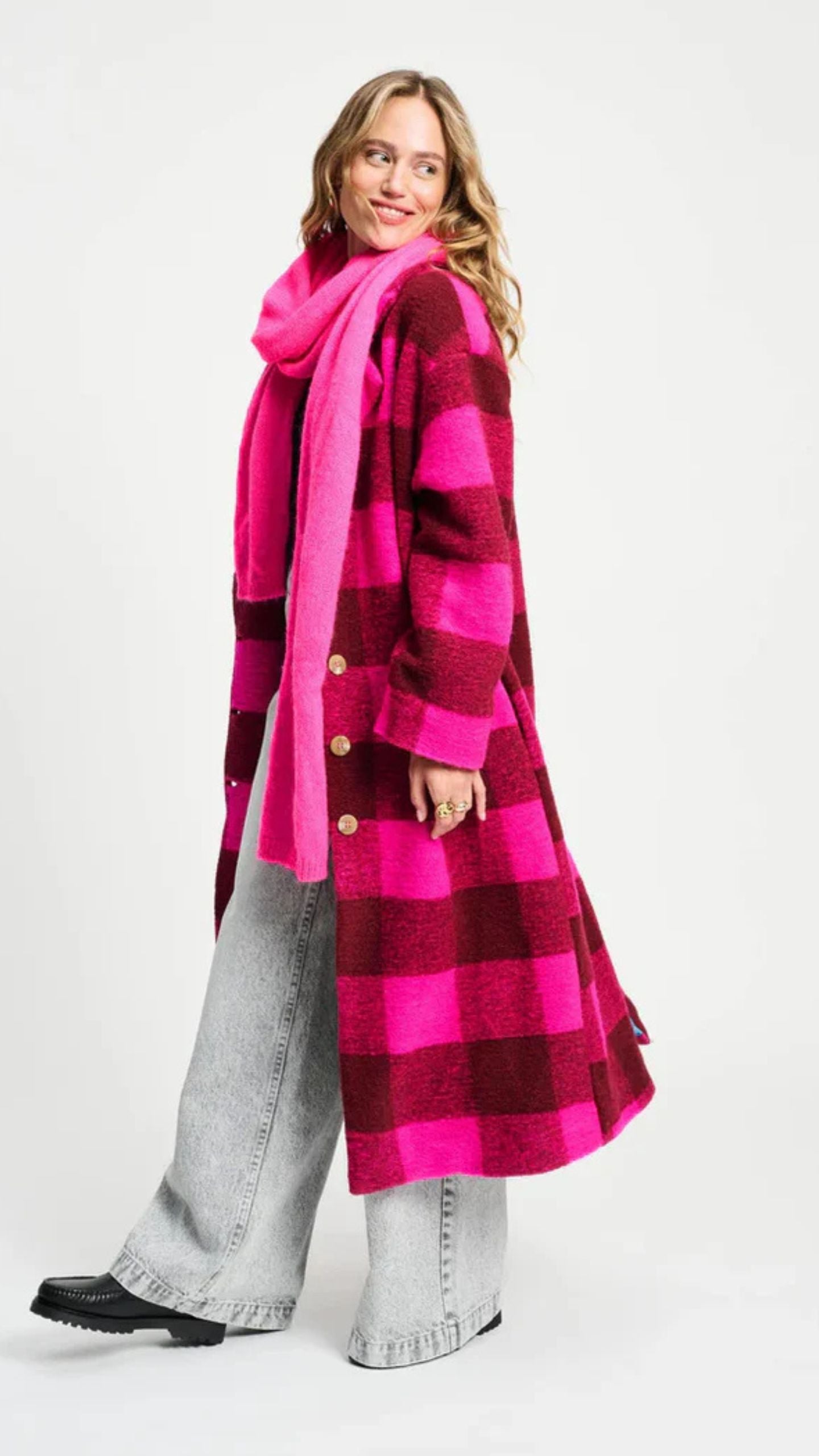 Check Plum Pink Coat