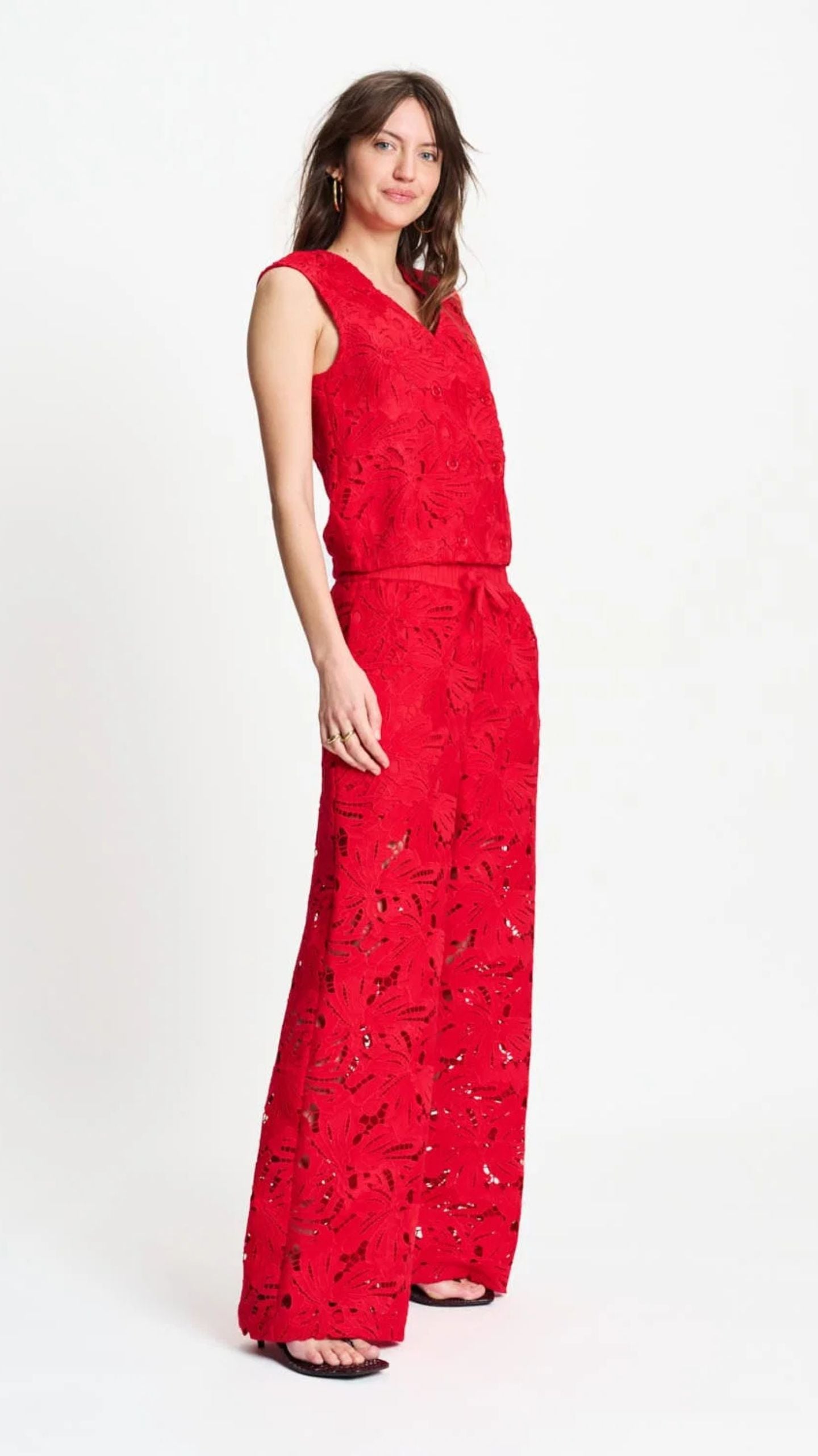 Lace Bloom Red Pants