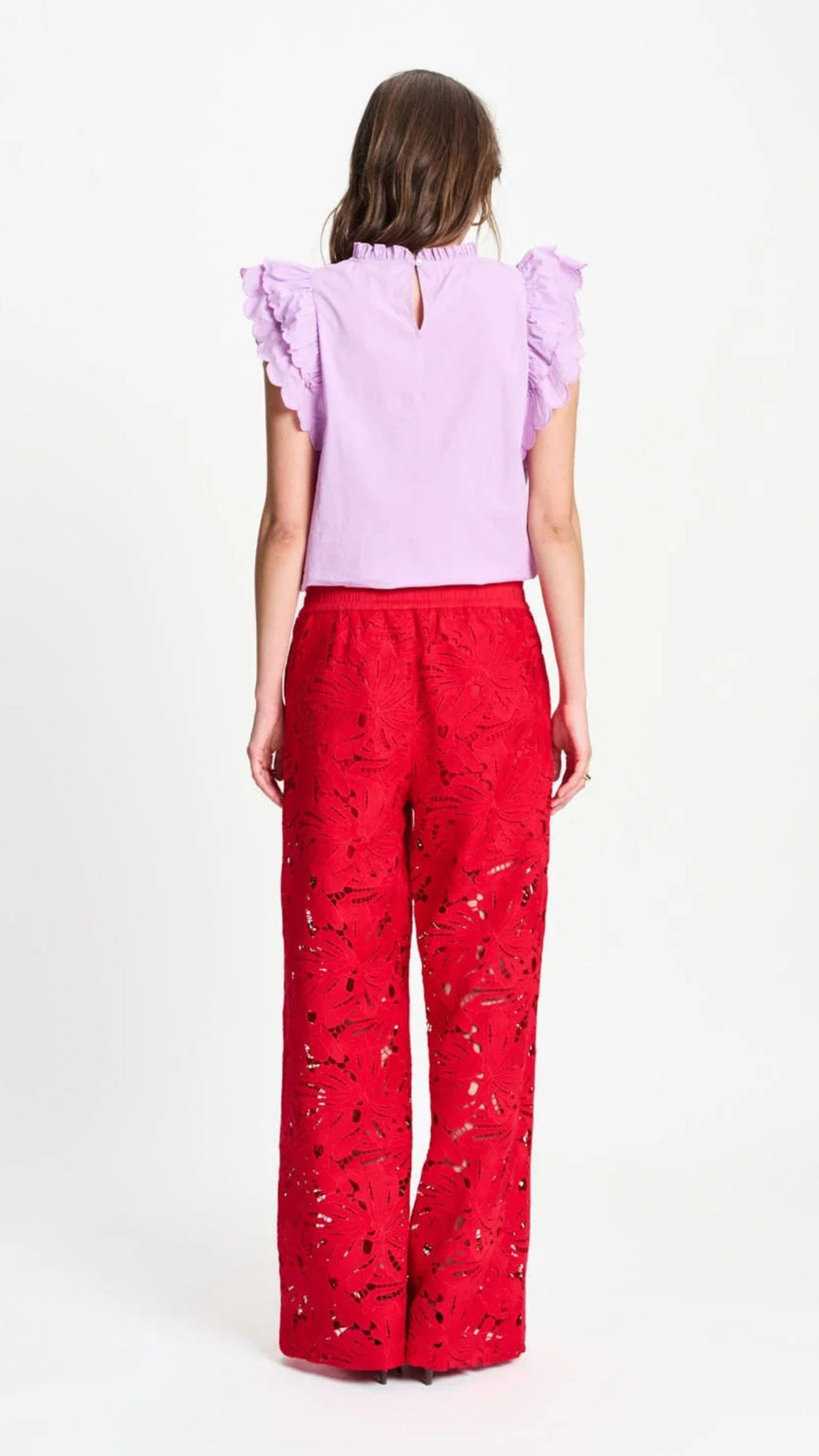 Lace Bloom Red Pants