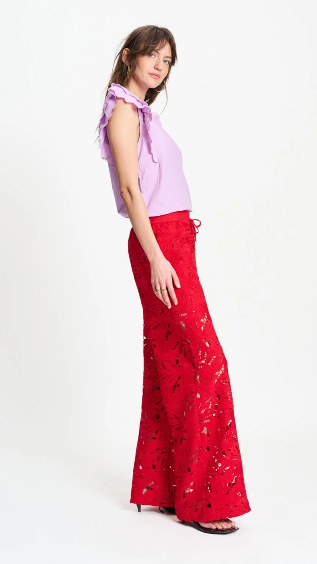 Lace Bloom Red Pants
