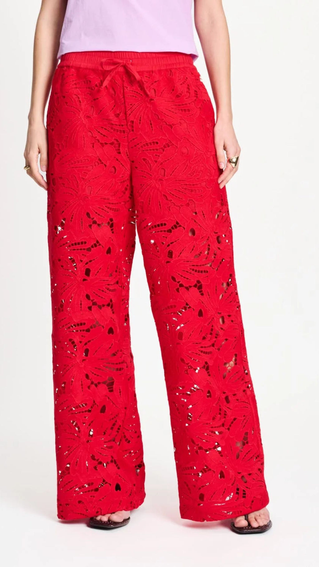 Lace Bloom Red Pants