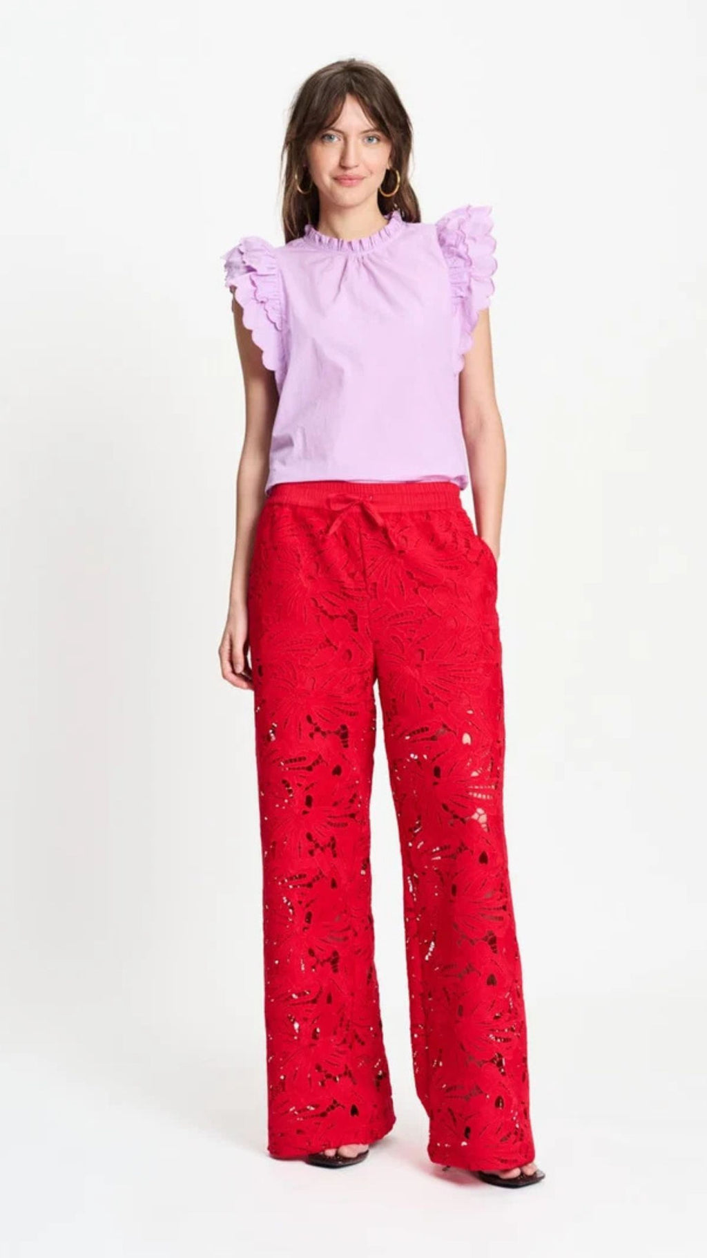 Lace Bloom Red Pants