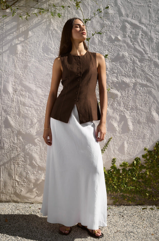 Polarity Linen Viscose Crew Neck Fitted Vest