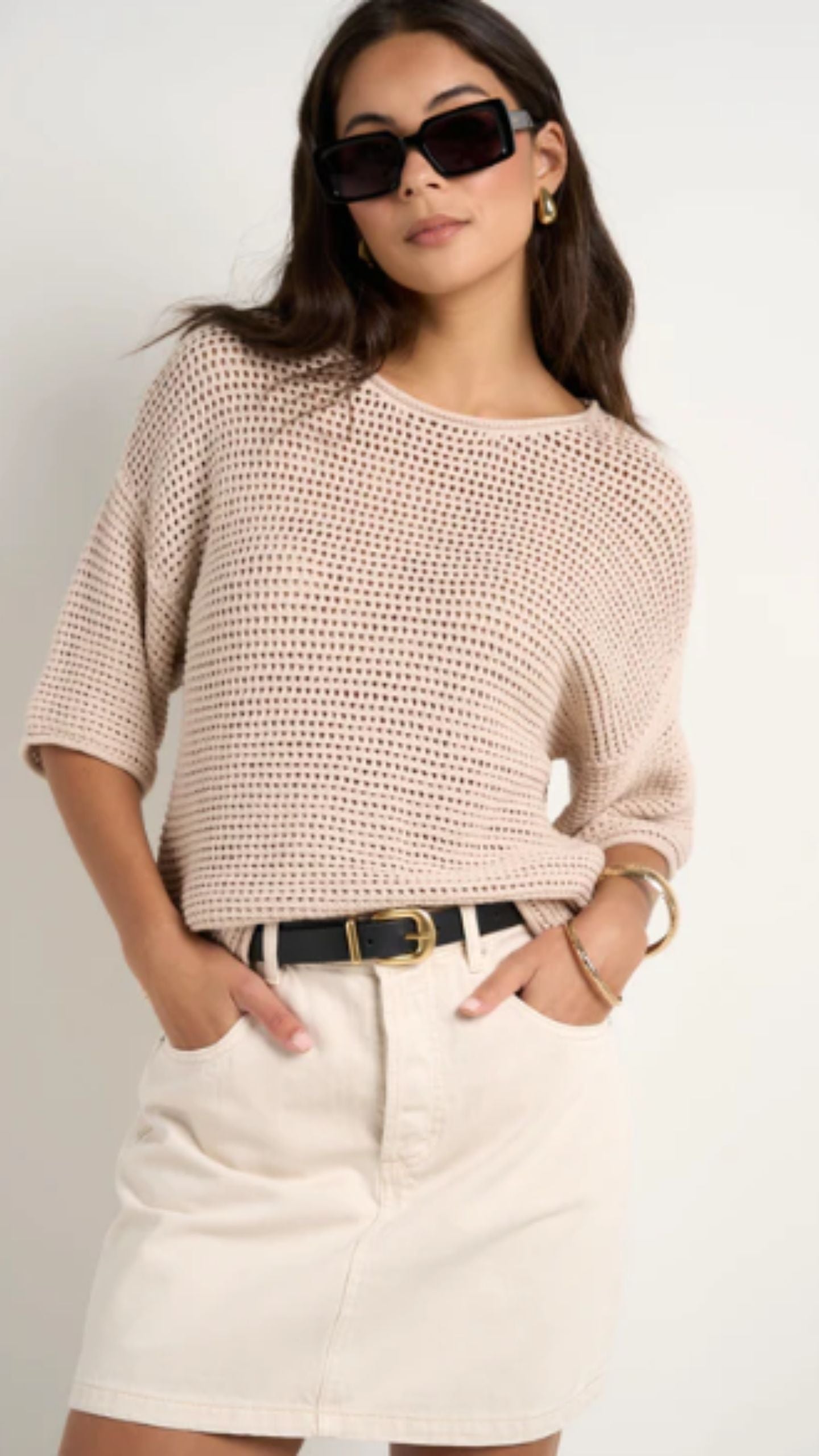 Sunrise String SS Crochet Knit Top