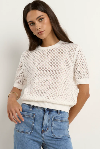Dapple Ivory Boxy Knit Lace Tee