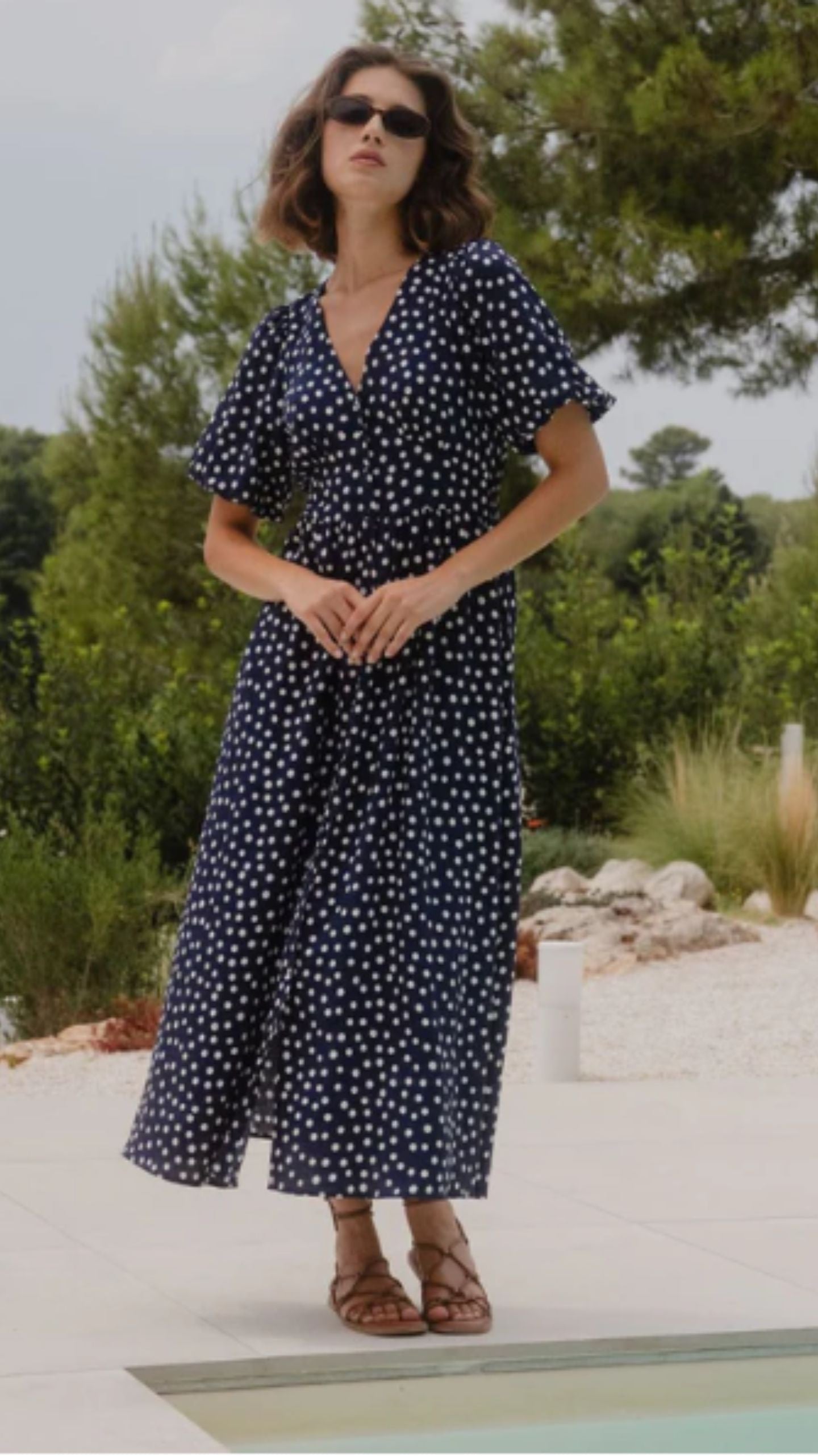 Lisbon Polka Dot Puff Sleeve Midi Dress