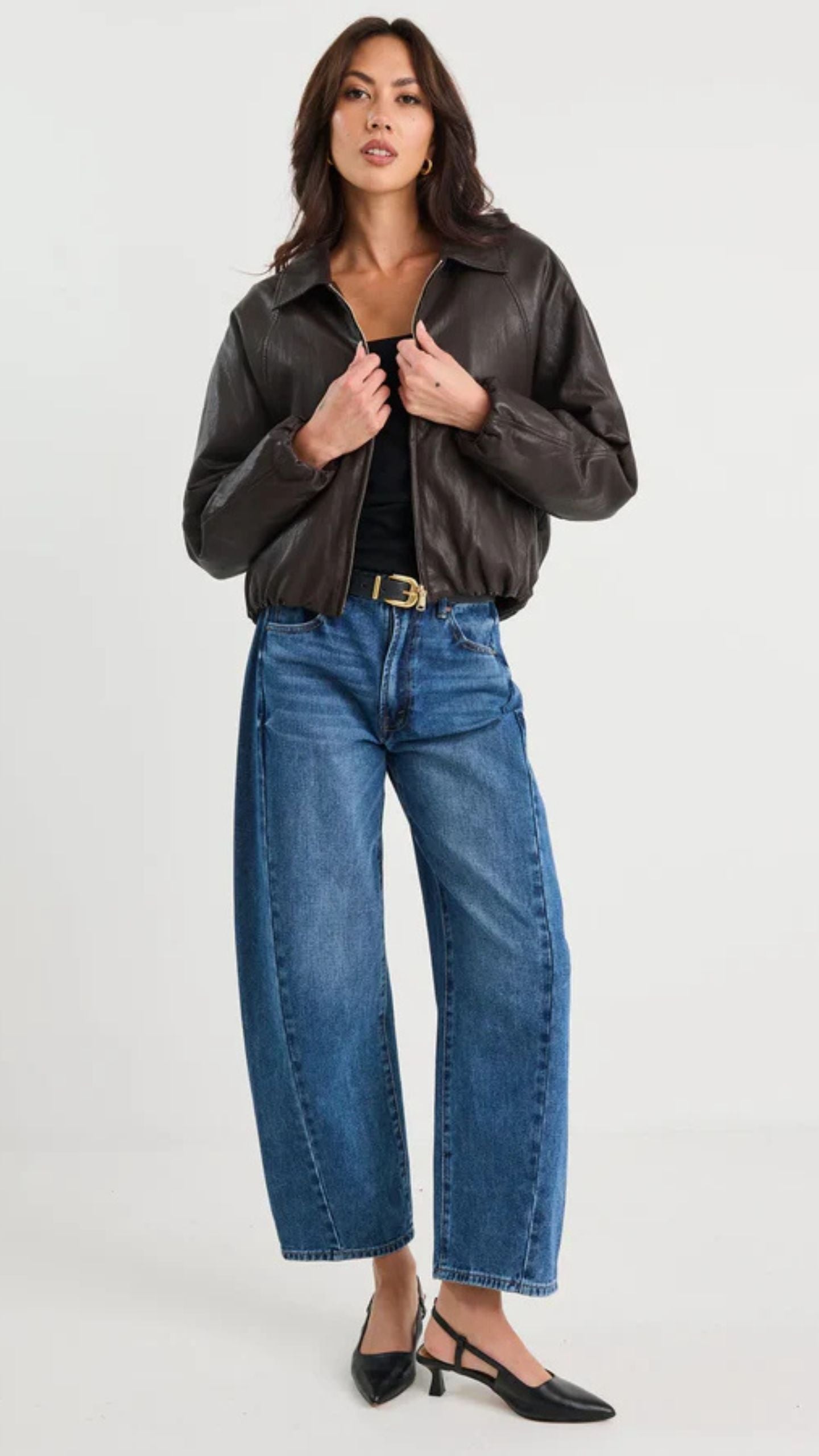 Troupe PU Leather Zip Through Bubble Hem Jacket