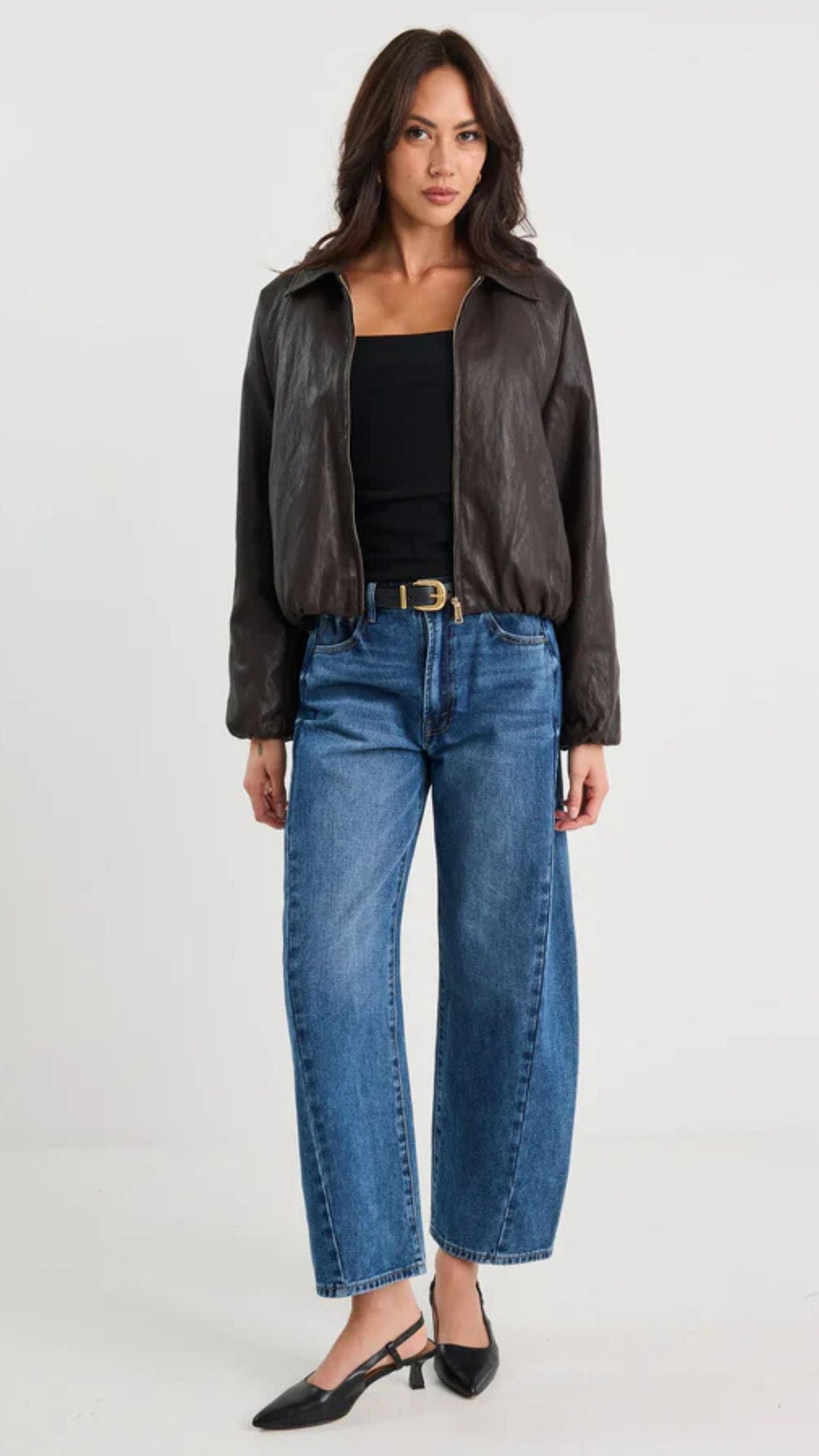 Troupe PU Leather Zip Through Bubble Hem Jacket