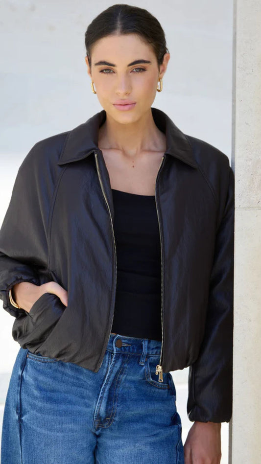 Troupe PU Leather Zip Through Bubble Hem Jacket