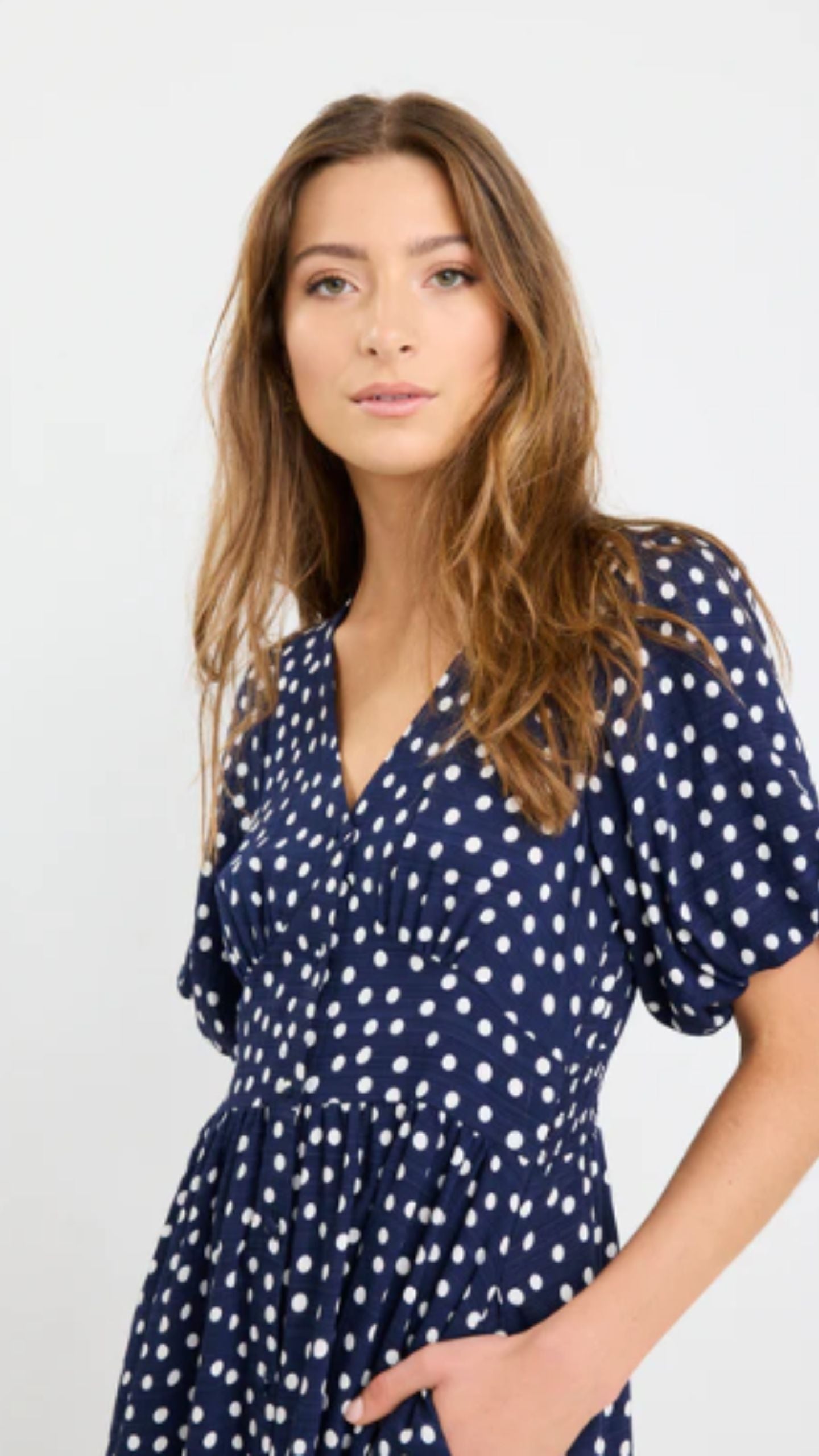 Lisbon Polka Dot Puff Sleeve Midi Dress