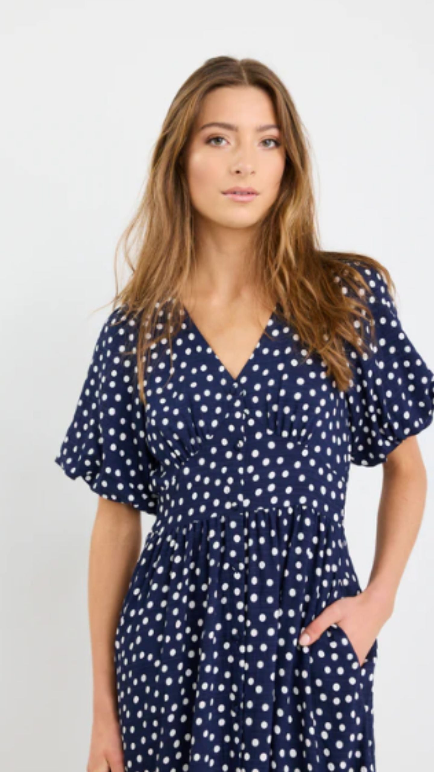 Lisbon Polka Dot Puff Sleeve Midi Dress