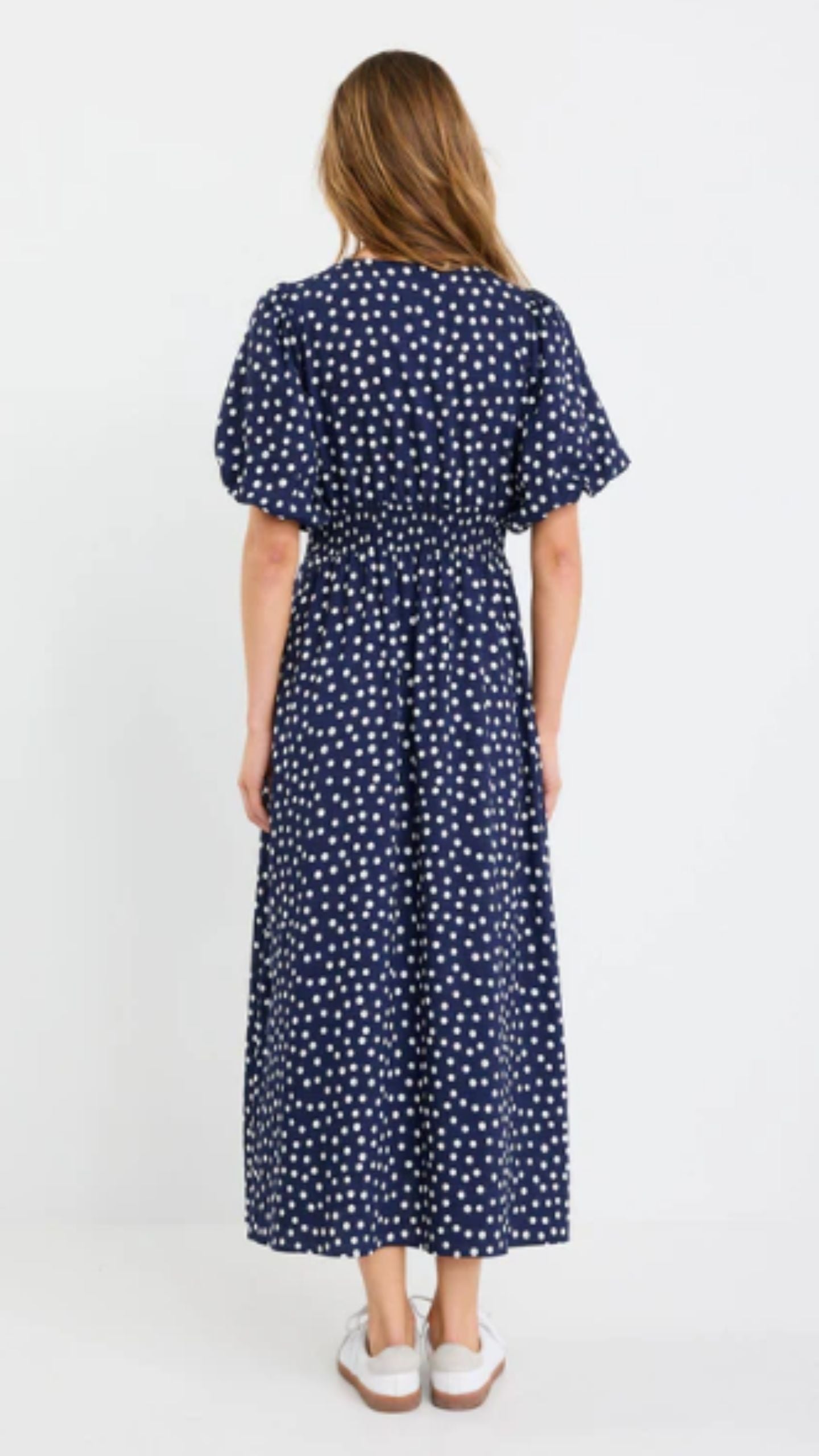 Lisbon Polka Dot Puff Sleeve Midi Dress