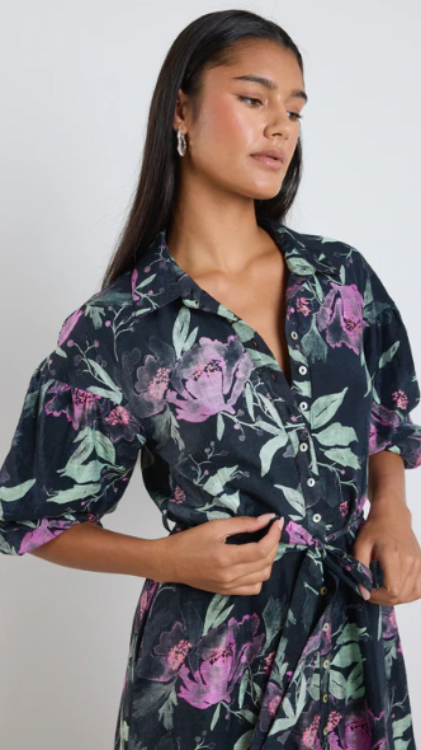 Studio Floral Midi Shirt Dress