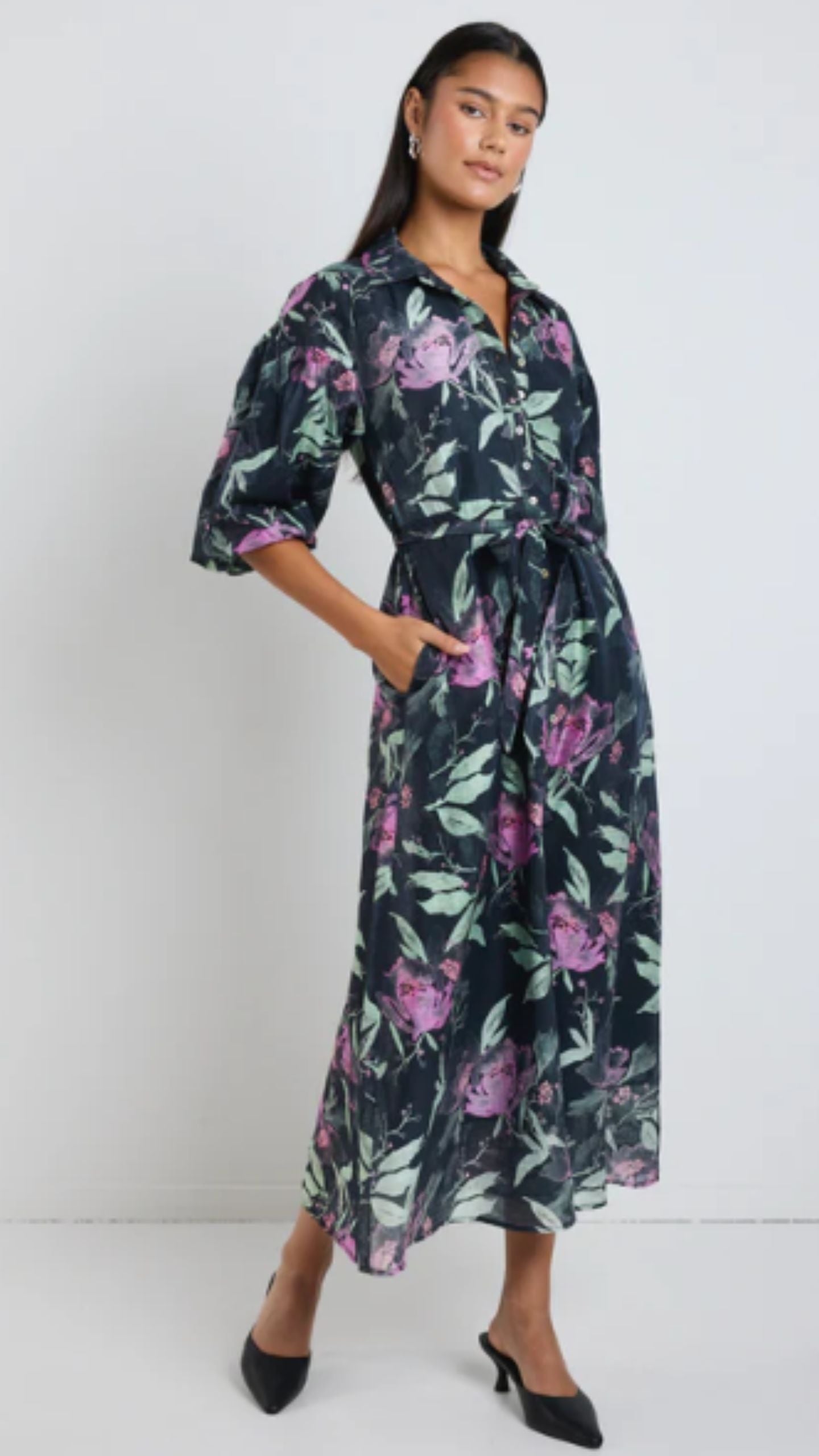 Studio Floral Midi Shirt Dress